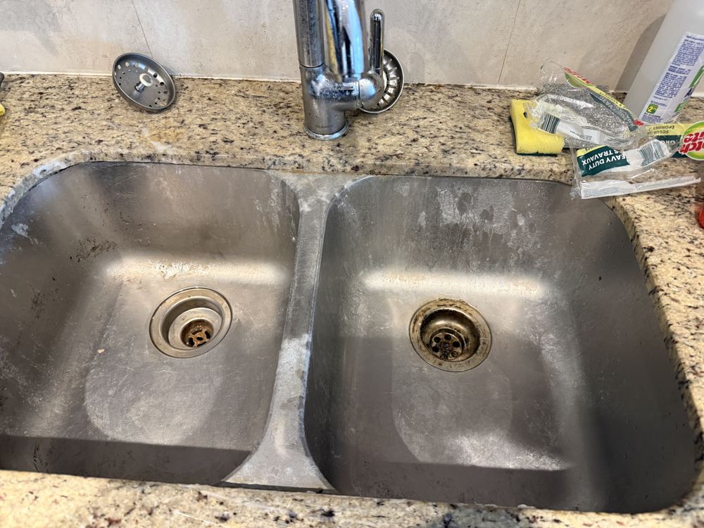 Stainless steel sink before cleaning